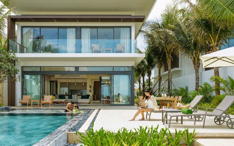 The resort features exquisitely designed villas that blend modern elegance with luxury