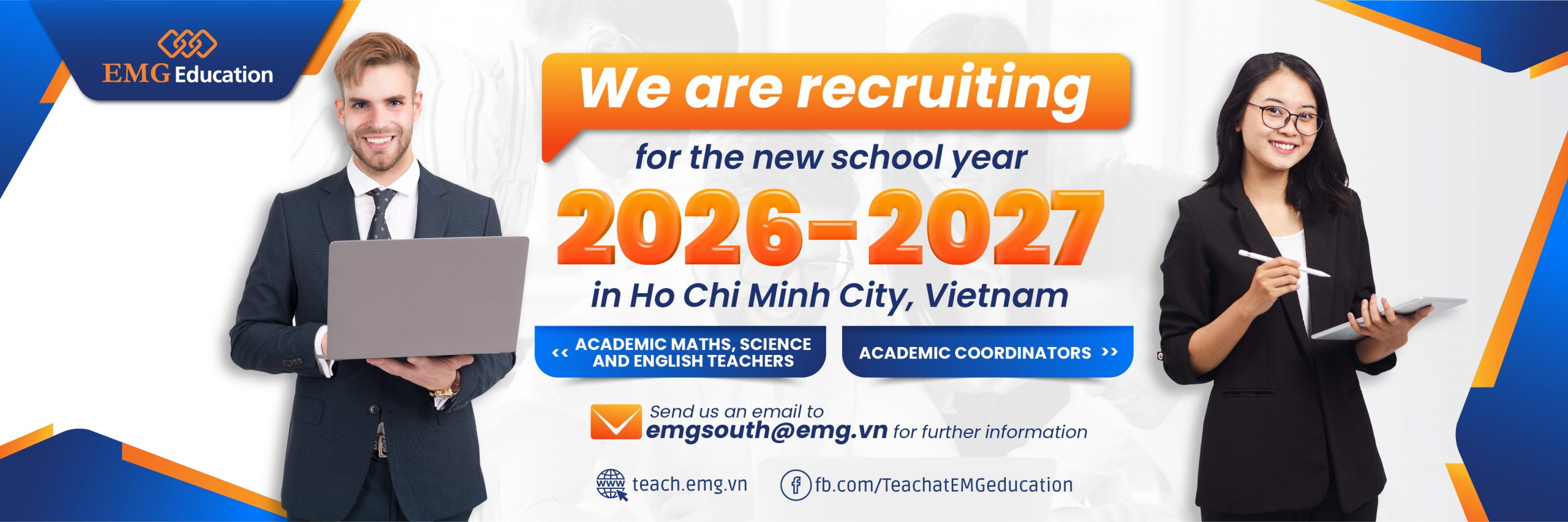 EMG Education recruiting academic coordinators and foreign teachers for the 2026–2027 school year in Ho Chi Minh City, Vietnam